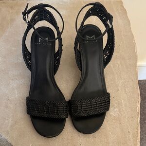 Marc Fisher Black Woven Ankle-Strap Heels